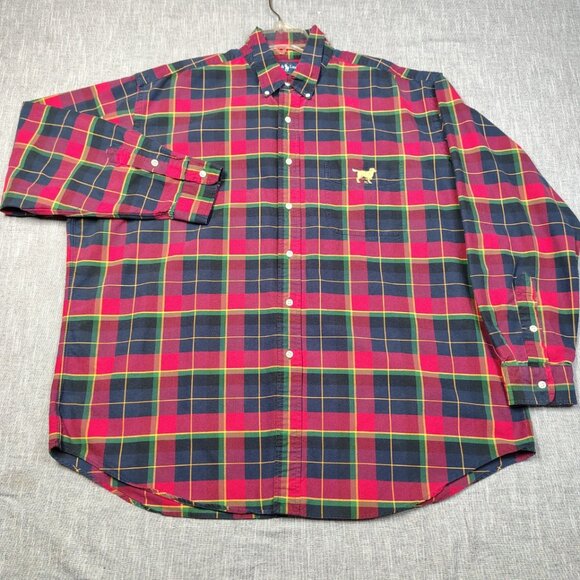 VINTAGE Ralph Lauren Shirt Mens Red Plaid Embroidered Retriever Dog - Picture 2 of 14